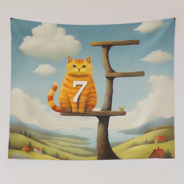 Item preview, Number Seven with Cat | Numerals | Cat Illustration | Cat Art designed and sold by UnhingedBird.