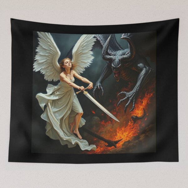Item preview, Angel Vs Demon Avenging protector classical inspirational artwork designed and sold by Vintage Designs +.