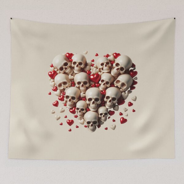 Item preview, Skulls, Hearts, Dark Bone Color Background, Big Pattern designed and sold by GaborSkeleton.