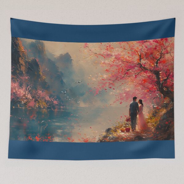 Item preview, Whispers of Love Under the Cherry Blossoms designed and sold by ArtVibeCo.