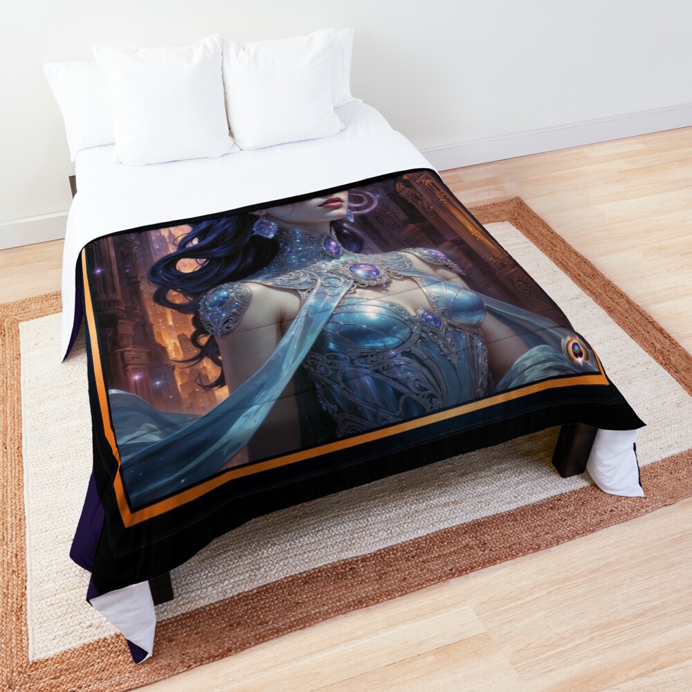 Portrait of Isabella Luminéa Under A Moonlit Sky Stunning AI Concept Art by Xzendor7 Decorative Art Print Comforter
