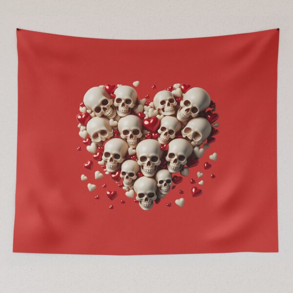 Item preview, Skulls, Hearts, Big Pattern, Red Background designed and sold by GaborSkeleton.