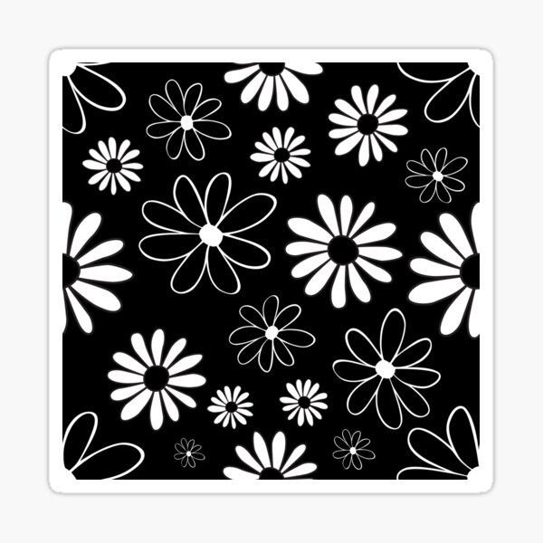 Retro Mod Daisies Black and White Sticker