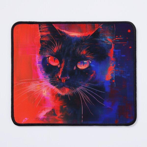 Item preview, Vibrant abstract portrayal of a black cat with piercing eyes in digital art style designed and sold by olenapetol.