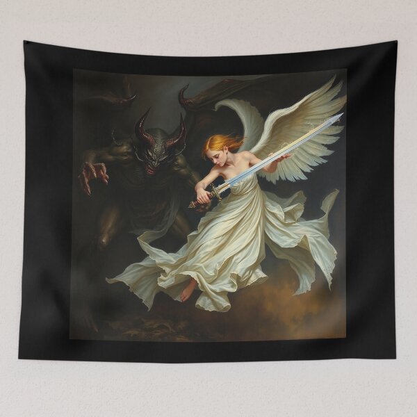 Item preview, Angel Vs Demon Avenging protector classical inspirational artwork designed and sold by Vintage Designs +.