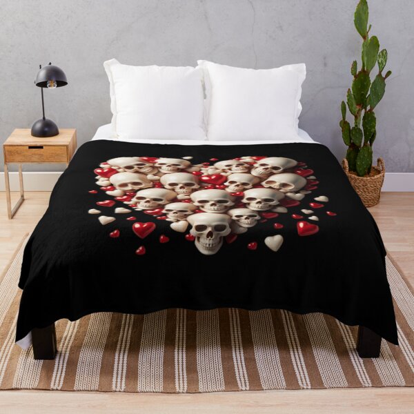 Item preview, Skulls, Hearts, Big Pattern, Black Background designed and sold by GaborSkeleton.