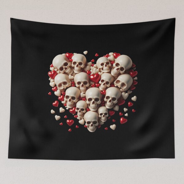 Item preview, Skulls, Hearts, Big Pattern, Black Background designed and sold by GaborSkeleton.