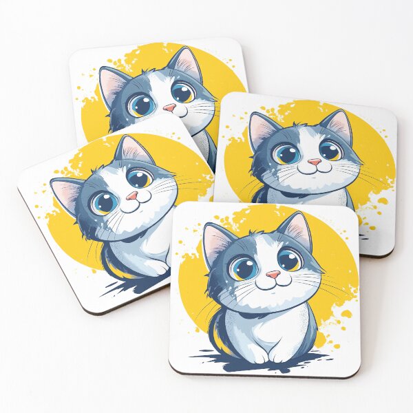Artikelvorschau, Happy Cat Grafik, gelb und blau entworfen und verkauft von StonegateArt.