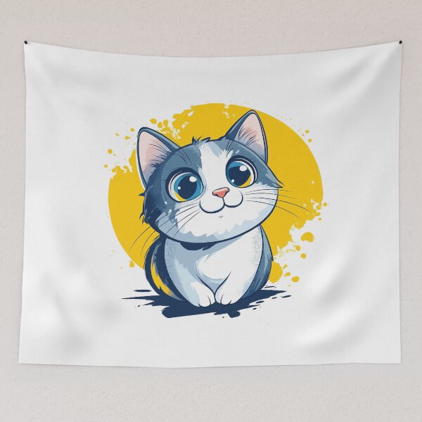 Item preview, Happy Cat graphic, yellow and blues designed and sold by StonegateArt.