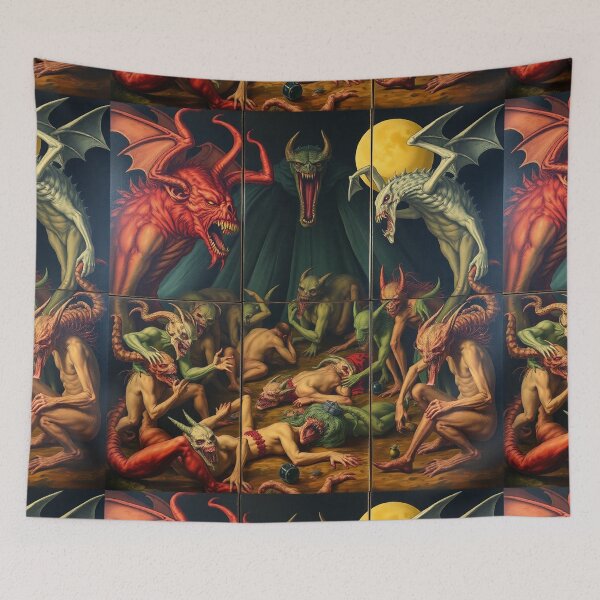 Item preview, The Descent into Hell a Hellscape classical painting Triptych designed and sold by Vintage Designs +.