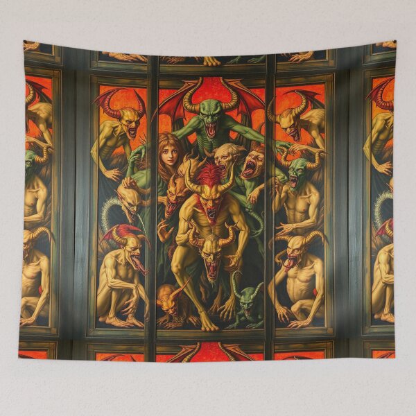 Item preview, The Descent into Hell a Hellscape classical painting Triptych designed and sold by Vintage Designs +.