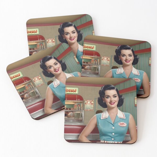 Item preview, Beautiful server in an American Diner vintage pinup advertising style art designed and sold by Vintage Designs +.