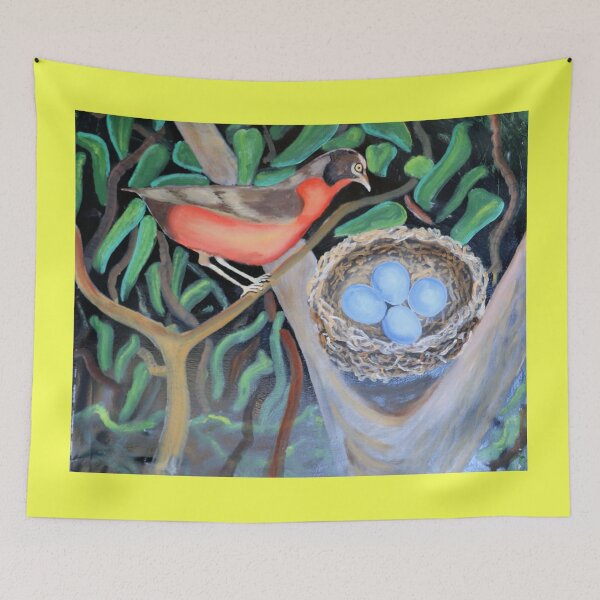 Item preview, Lovely American Robbin Bird Looking at eggs designed and sold by annenambiro.