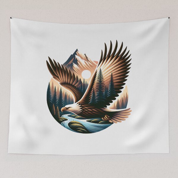 Item preview, Majestic Eagle Flight Over Mountain River Wilderness Art designed and sold by Furr-n-Purr.