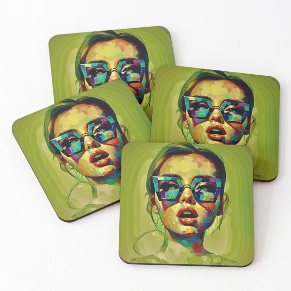 Item preview, Neon Mosaic – Abstract Portrait with Bold Sunglasses designed and sold by ANIARTONLINE.