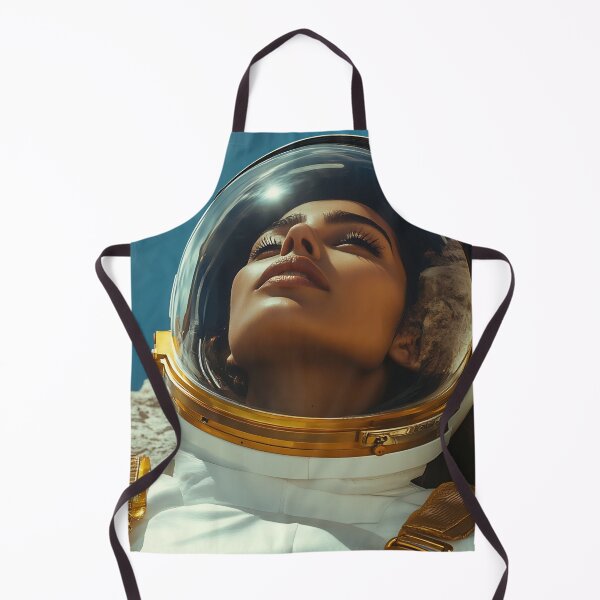 Item preview, A woman in a spacesuit gazes upward, surrounded by rocky terrain and a bright blue sky with wispy clouds, capturing a moment of exploration. designed and sold by anytka.