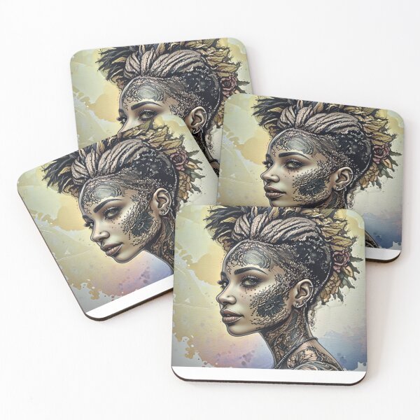 Item preview, Tattooed womans profile wearing dreads hairstyle designed and sold by HamiltonmagicTs.