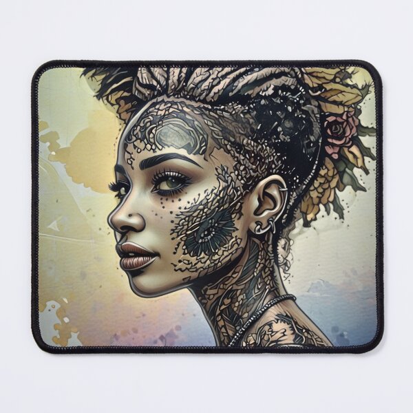Item preview, Tattooed womans profile wearing dreads hairstyle designed and sold by HamiltonmagicTs.