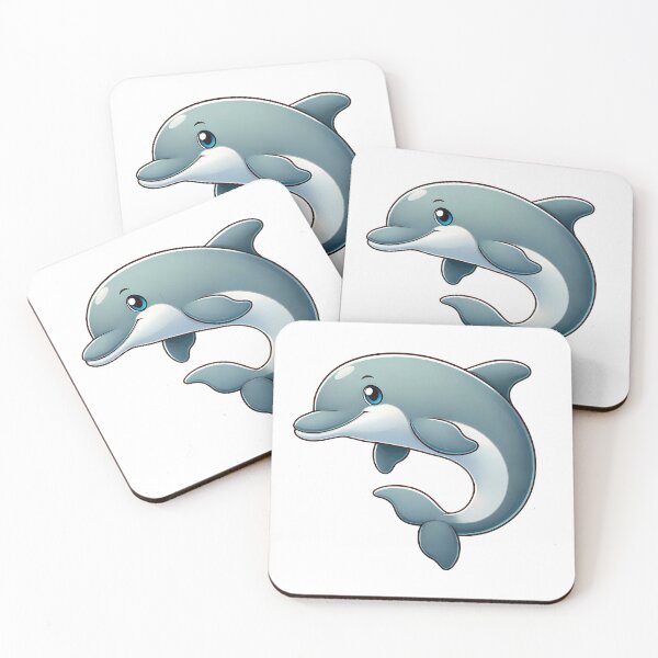 Item preview, A cute cartoon dolphin with big eyes and a friendly smile, swimming joyfully. designed and sold by cave-canvas.