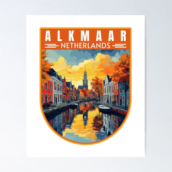 Aperçu de l'œuvre Badge Art de voyage rétro d'Alkmaar en Hollande du Nord créée et vendue par MaateoDesign.