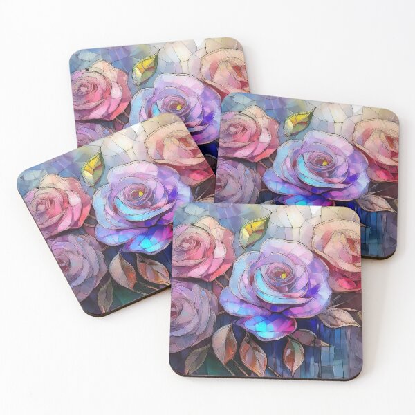 Item preview, ROSE garden, rose flowers in stained glass effect, muted Pastel boho floral, wildflower garden, watercolor coloured botanicals  designed and sold by navitalidesign.