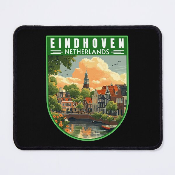 Item preview, Eindhoven in North Brabant Netherlands Retro Travel Art Badge designed and sold by MaateoDesign.