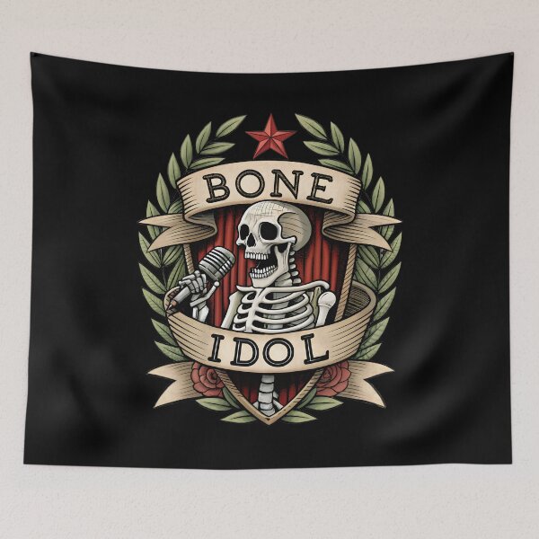Item preview, Bone Idol Funny Tattoo Style Skeleton designed and sold by JesterKrewArt.
