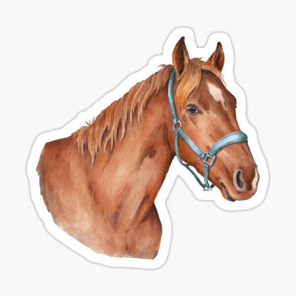 Aperçu de l'œuvre Tête de cheval rouge dans un licol bleu clair créée et vendue par AnnaHlushkoArt.