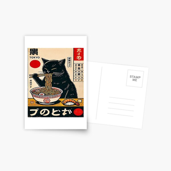 Item preview, Black cat eating ramen designed and sold by Creativnani.