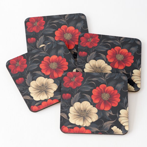 Item preview, Lush Red and Cream Floral Pattern on Dark Background. designed and sold by RGShirtWorks.