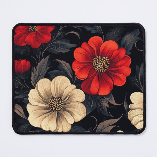 Item preview, Lush Red and Cream Floral Pattern on Dark Background. designed and sold by RGShirtWorks.