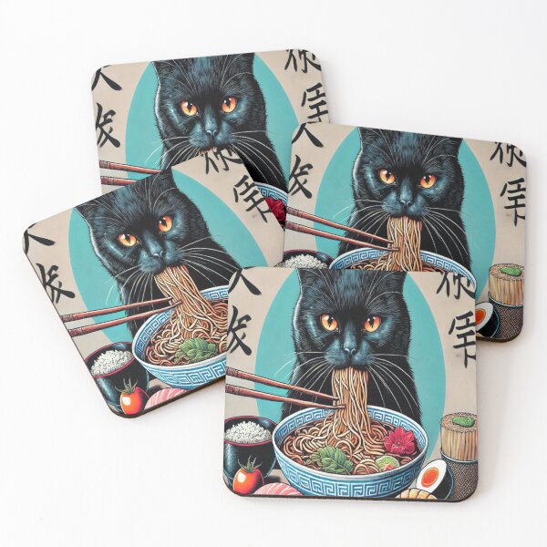 Item preview, Black cat eating ramen designed and sold by Creativnani.