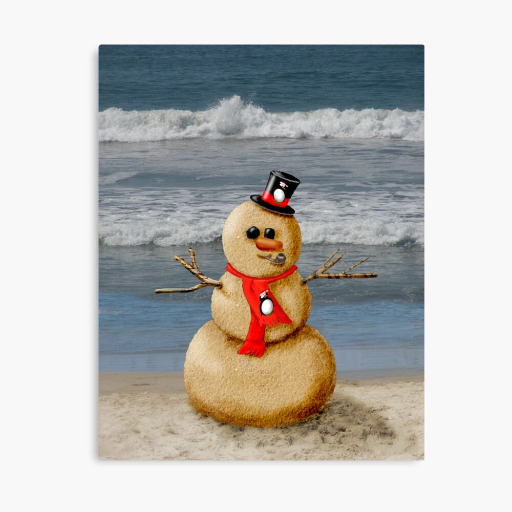 Sand Snowman on the Beach Aluminum Water Bottle