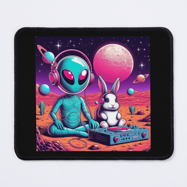 Item preview, The alien and the cute bunny are listening to electronic music. designed and sold by Dogandesighn.