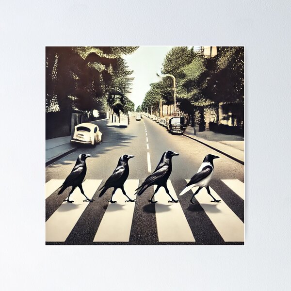 Item preview, Abbey Crowed, 4 crows walk across road, iconic album cover reenactment  designed and sold by how2friendacrow.