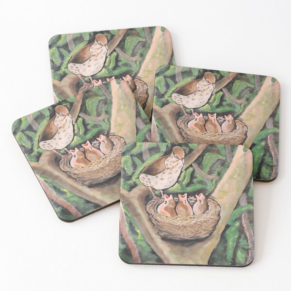 Item preview, Motherly wood Thrush with chicks in a nest. The power of a mother designed and sold by annenambiro.