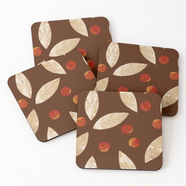 Item preview, Beige watercolor bay leaves and orange berries botanical illustration on chocolate background designed and sold by helga-wigandt.