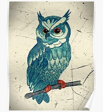 Owl Watercolor with Scratch Digital Overlay Poster