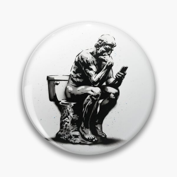 Item preview, The thinker in the bathroom with a cell phone - Banksy style designed and sold by GraffitiLab.