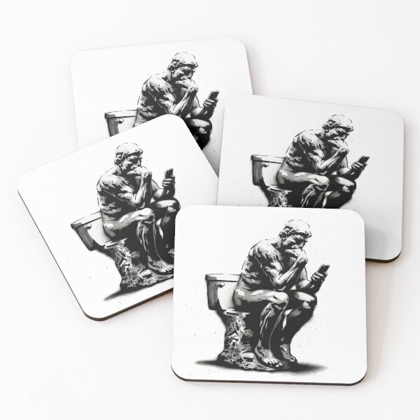 Item preview, The thinker in the bathroom with a cell phone - Banksy style designed and sold by GraffitiLab.