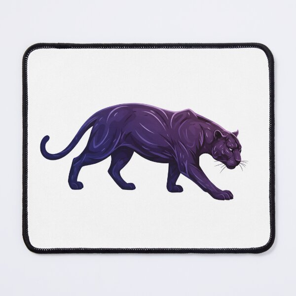 Artikelvorschau, Auffälliger lila Panther, der selbstbewusst im minimalistischen Stil vor einem weißen Hintergrund läuft entworfen und verkauft von RUMOOROZ.