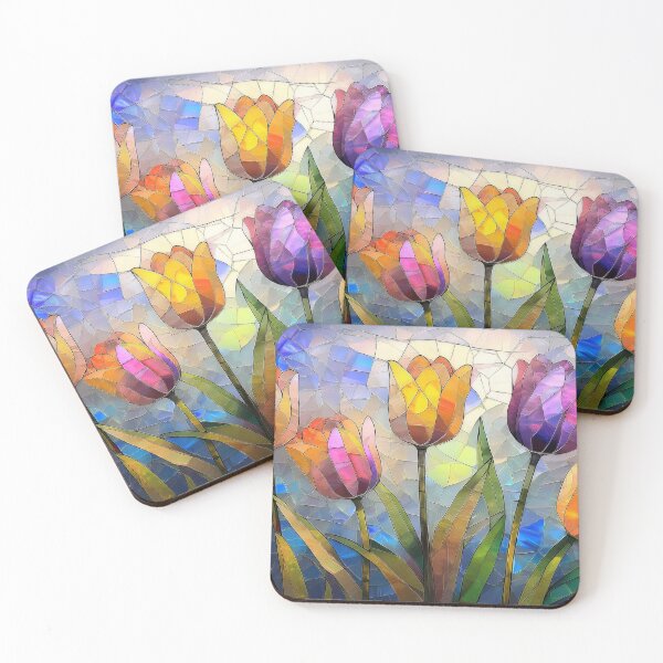 Item preview, TULIPS garden, tulip flowers in stained glass effect, muted Pastel boho floral, wildflower garden, watercolor coloured botanicals  designed and sold by navitalidesign.