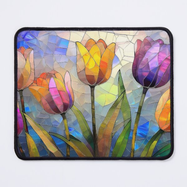 Item preview, TULIPS garden, tulip flowers in stained glass effect, muted Pastel boho floral, wildflower garden, watercolor coloured botanicals designed and sold by navitalidesign.