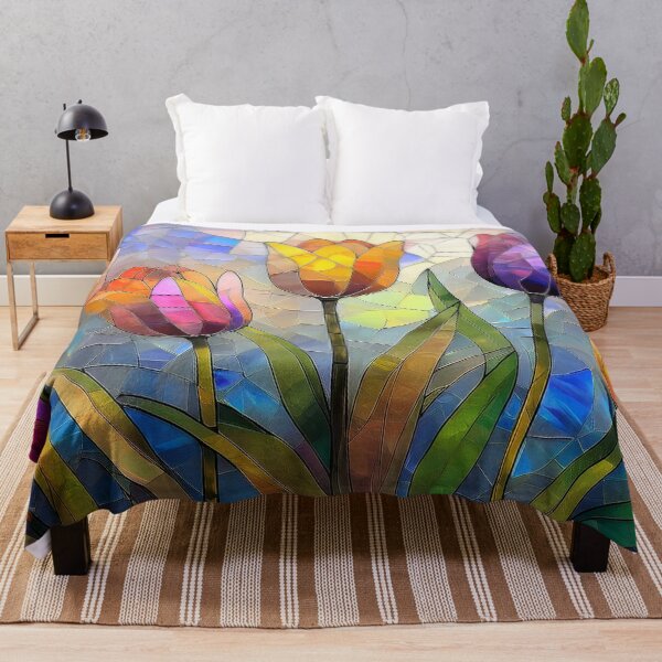 Item preview, TULIPS garden, tulip flowers in stained glass effect, muted Pastel boho floral, wildflower garden, watercolor coloured botanicals designed and sold by navitalidesign.