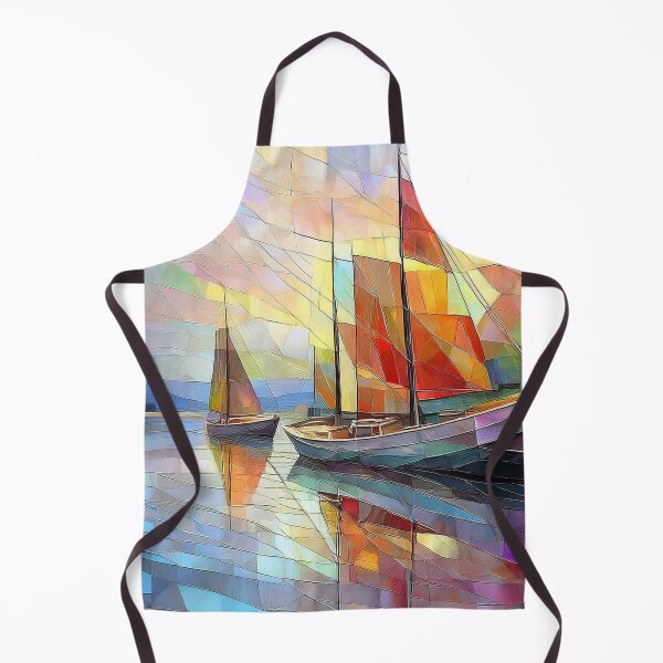 Aperçu de l'œuvre BATEAUX effet vitrail, scène OCÉAN pastel en sourdine, bateaux dans la nature, couleurs aquarelles créée et vendue par navitalidesign.