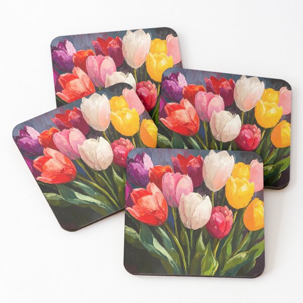 Item preview, Colorful Tulips Bouquet on Black Background designed and sold by daila70.
