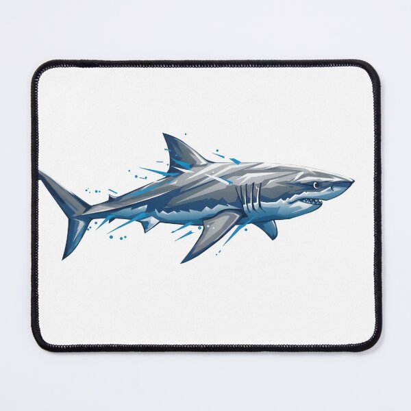 Item preview, Vibrant representation of a great white shark swimming in a dynamic ocean environment with splashes of water designed and sold by RUMOOROZ.