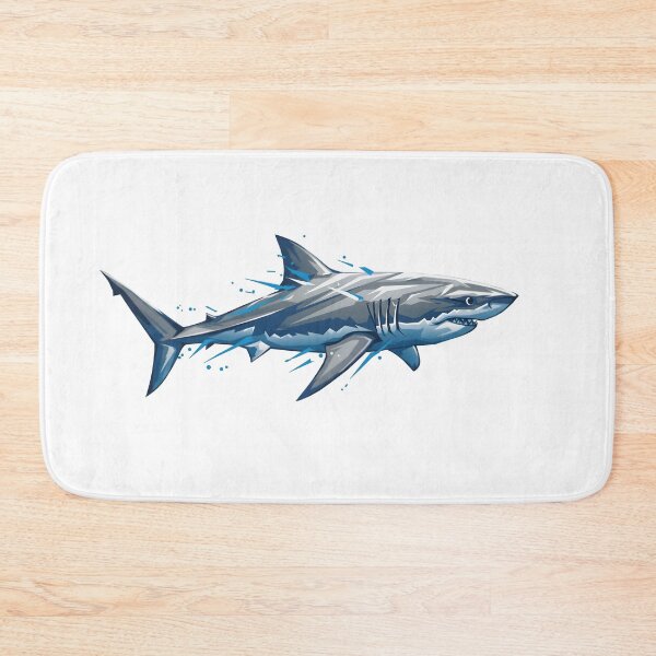 Item preview, Vibrant representation of a great white shark swimming in a dynamic ocean environment with splashes of water designed and sold by RUMOOROZ.