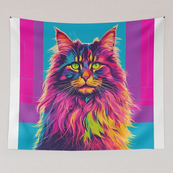 Item preview, 1980s Funky Neon Domestic American Longhair Kitty – Feline Retro Vibes designed and sold by Fredster1966.
