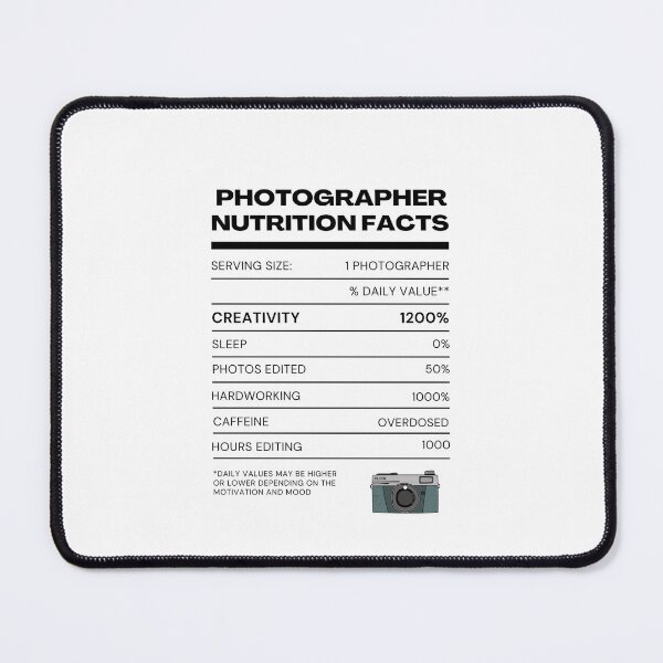 Vista previa del artículo con la obra «Datos nutricionales del fotógrafo», diseñado y vendido por capturesbycamp.